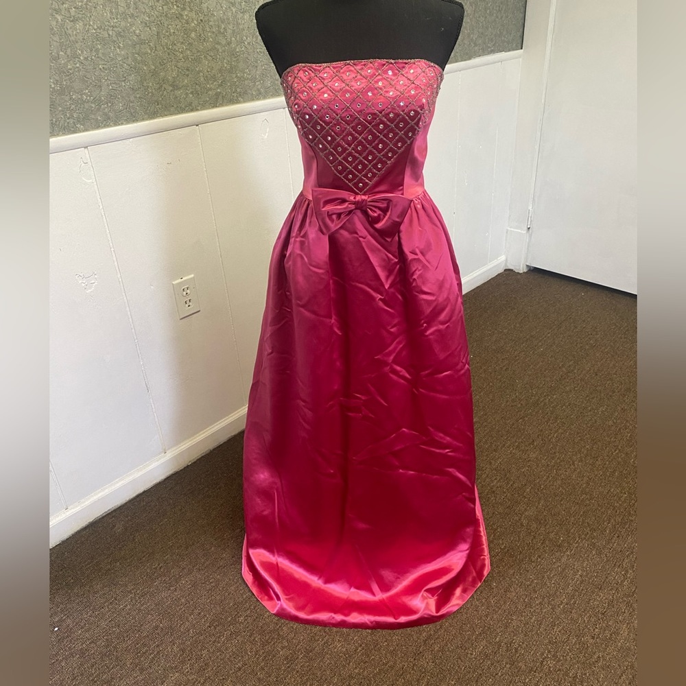 Vintage Mike Benet Satin 1950s 1960s Hot Pink Prom Homecoming Formal Dress